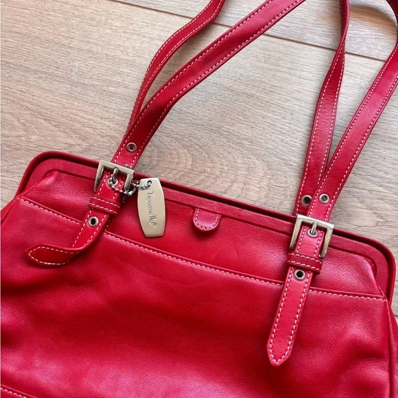 Tignanello Red 100% Genuine Leather Shoulder Bag | Classic Structured Purse - Picture 2 of 9